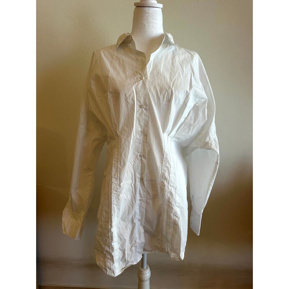 Free People Taia Shirtdress Womens Sz S/P White Button Down Gathered Long Sleeve